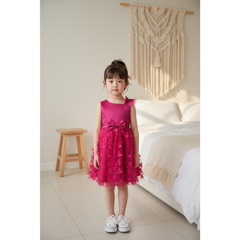 Fuchsia Tulle Overlay Easter Pagent Church Party Butterfly Dress Size 3T